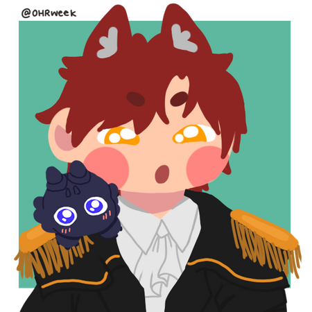 Hong in Cale's commander uniform with Raon on his shoulder. Art by salaapaoo.